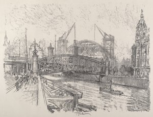 Bygging av Freidrich-Strasse stasjon, 1921. av Joseph Pennell