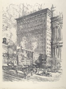 Rådhusplassen og Wanamaker-bygningen, 1912. av Joseph Pennell