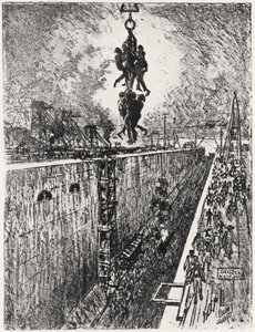 Slutt på dagen: Gatun Lock, plate VII fra 'The Panama Canal' av Joseph Pennell av Joseph Pennell