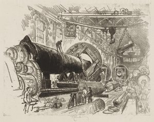 Engelsk krigsarbeid: Cutting and Turning a Big Gun av Joseph Pennell