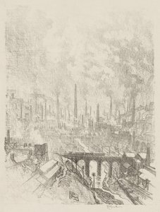 Engelsk krigsarbeid: Munitions City, nr. 1 av Joseph Pennell