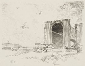 Engelsk krigsarbeid: The Balloon-Shed av Joseph Pennell