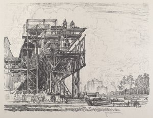 Gassverk fra kanalen, Berlin, 1921. av Joseph Pennell