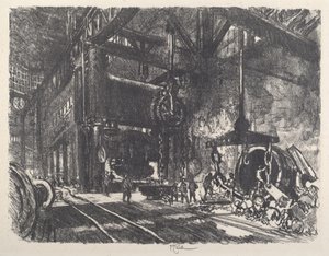 I landet Brobdingnag, Armor Plate Bending Press, 1917. av Joseph Pennell