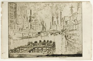 Lake Steamers, Chicago av Joseph Pennell