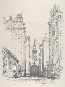 Ser opp Broad Street fra Spruce Street, 1912. av Joseph Pennell