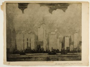 NY fra 23rd St. Ferry – i morgentåken av Joseph Pennell