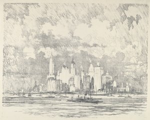 New York fra Ellis Island av Joseph Pennell