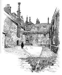 Old Charterhouse: I Washhouse Court, 1886 av Joseph Pennell