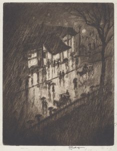 Regnfull natt, Charing Cross-butikker av Joseph Pennell