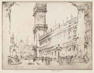 Gjenoppbygging av Campanile, Venezia, No.II av Joseph Pennell