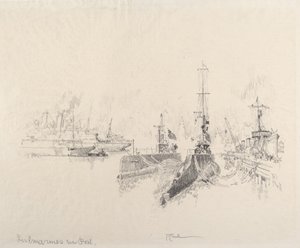Ubåter i havn av Joseph Pennell