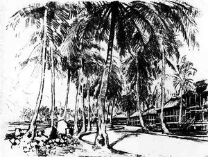 The American Quarter, plate I fra Panamakanalen av Joseph Pennell, 1912 (kull på papir) av Joseph Pennell