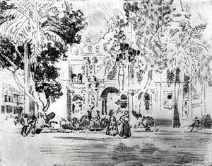 Katedralen, plate XXVI fra Panamakanalen av Joseph Pennell, 1912 (kull på papir) av Joseph Pennell