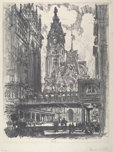 Rådhuset og broen over Market Street av Joseph Pennell