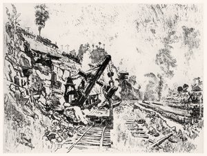 The Cut at Bas Obispo, plate XI fra Panamakanalen av Joseph Pennell, 1912 (kull på papir) av Joseph Pennell