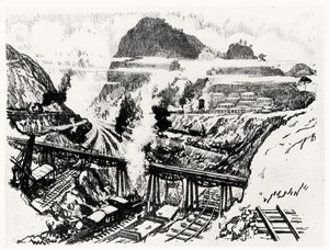 The Cut at Paraiso, plate XVI fra Panamakanalen av Joseph Pennell, 1912 (kull på papir) av Joseph Pennell