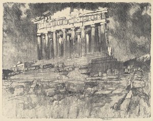 Fasaden til Parthenon, solnedgang, 1913. av Joseph Pennell