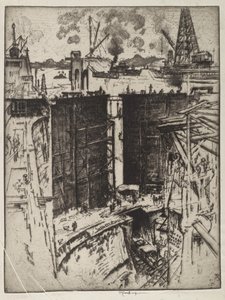 The Guard Gate, Gatun Lock, Panama, 1912 (radering på papir) av Joseph Pennell