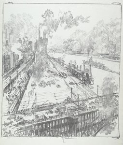 The Levee fra Eads Bridge, St. Louis av Joseph Pennell