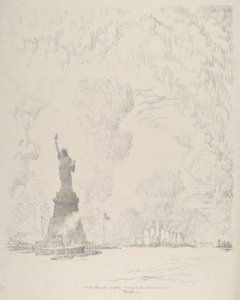 Statuen, New York Bay, 1910. av Joseph Pennell