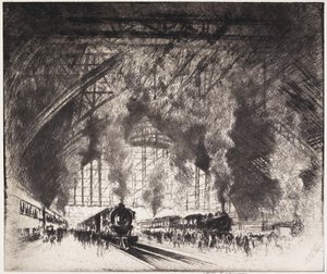 The Trains That Come, and the Trains That Go, Pennsylvania Railroad, Philadelphia, 1919 av Joseph Pennell