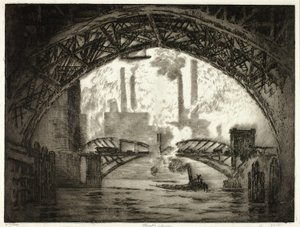 Under broene, Chicago av Joseph Pennell