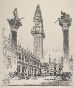 Venezia, Rebuilding the Campanile, 1911. av Joseph Pennell