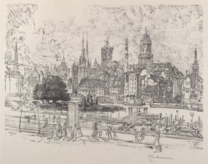 Utsikt over Spree, Berlin, 1921. av Joseph Pennell