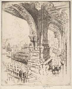 Innenfor fergen, Cortlandt Street, New York av Joseph Pennell