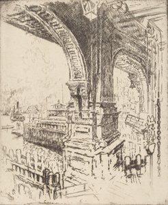 Innenfor fergen, Cortlandt Street, New York, 1919. av Joseph Pennell