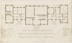 Sandon Hall - Plan over hovedetasjen: gravering, nd [1769-1771] (trykk) av Joseph Pickford