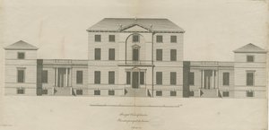 Sandon Hall: gravering, nd [1769-1771] (trykk) av Joseph Pickford