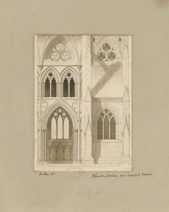 Interiør i Lichfield Cathedral - Nave: sepia-tegning av Joseph Potter