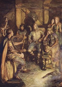 Gledemannen synger Beowulfs gjerninger (farge litho)