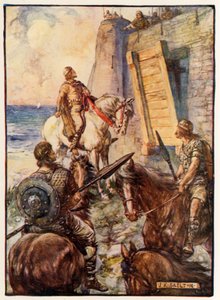Macbeth blir nektet inngang av Lady Macduff mens mannen hennes rømmer sjøveien av Joseph Ratcliffe Skelton