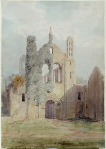 Kirkstall Abbey fra vestfronten (akvarell på papir) av Joseph Rhodes
