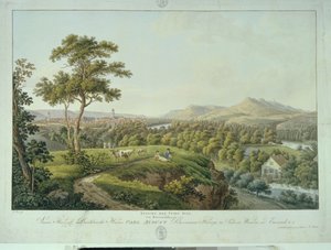 Utsikt over Jena fra Rasenhuehlberg, ca. 1810 (radering) av Joseph Roux
