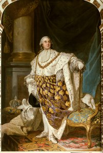 Portrett til fots av kongen av Frankrike Ludvig XVI i hellig drakt (1754-1793) Han har halskjedet av Den Hellige Ånds Orden (Hellige Ånd) - Maleri fra Atelier of Joseph Siffred Duplessis (1725-1802) (Joseph- Siffrede, Joseph-Siffrede, Joseph Si