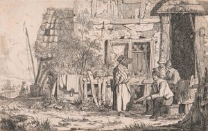 Hytte med mennesker av Joseph Stannard