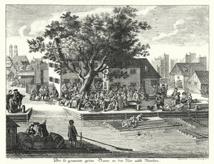 Gruene Baum (Green Tree) vertshuset nær München (gravering) av Joseph Stephan