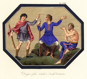 Angelsaksisk herrekostyme, 9. og 10. århundre, 1853 (gravering) av Joseph Strutt
