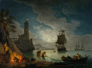 En havn i måneskinn av Claude Joseph Vernet