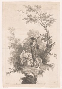 Shepherd spiller sekkepipe for en ung kvinne Vår Four Seasons (serietittel) av Joseph Wagner (possibly)