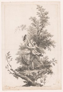 Mann og kvinne i omfavnelse med en lue full av druer Høst Four Seasons (serietittel) av Joseph Wagner (possibly)