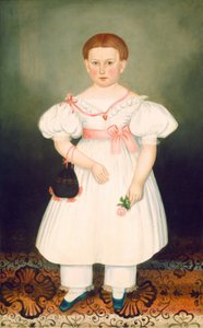Jente med nettmaske og rose, ca. 1840.