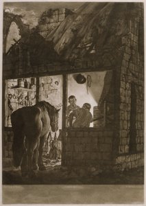 En hovslagerbutikk, gravert av William Peter (ca. 1781-1821), 1771 (mezzotint) av Joseph Wright of Derby