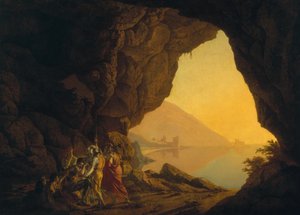 En grotte i kongeriket Napoli, med Banditti, utst. 1778 av Joseph Wright of Derby