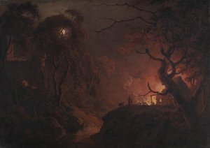 Hytte i brann om natten av Joseph Wright of Derby