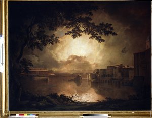 Fyrverkeri på Castel Sant'Angelo (Sant'Angelo) i Roma, la Girandola (Fyrverkeri på slottet Sant'Angelo i Roma, La Girandola). Maleri av Joseph Wright fra Derby (1734-1797). Olje på lerret av Joseph Wright of Derby
